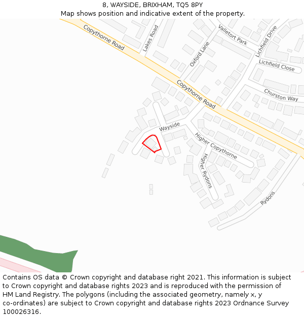 8, WAYSIDE, BRIXHAM, TQ5 8PY: Location map and indicative extent of plot