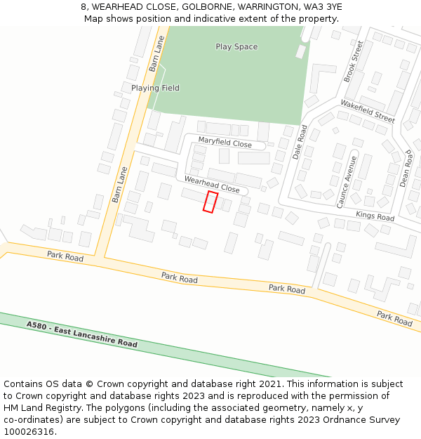 8, WEARHEAD CLOSE, GOLBORNE, WARRINGTON, WA3 3YE: Location map and indicative extent of plot