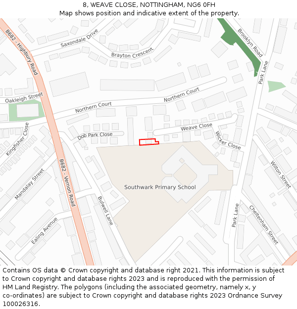 8, WEAVE CLOSE, NOTTINGHAM, NG6 0FH: Location map and indicative extent of plot