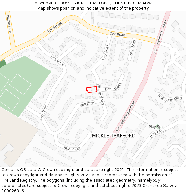 8, WEAVER GROVE, MICKLE TRAFFORD, CHESTER, CH2 4DW: Location map and indicative extent of plot