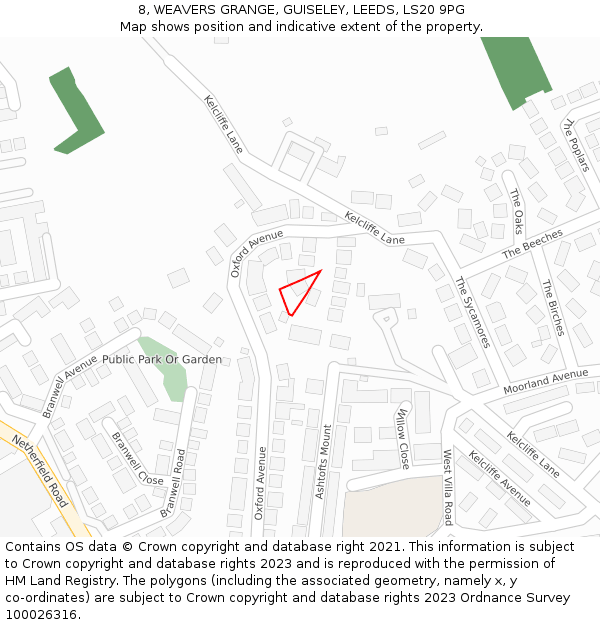 8, WEAVERS GRANGE, GUISELEY, LEEDS, LS20 9PG: Location map and indicative extent of plot