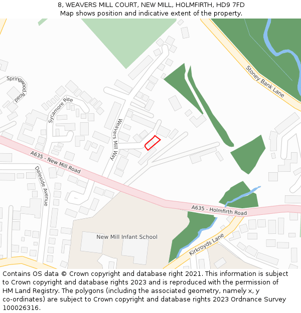 8, WEAVERS MILL COURT, NEW MILL, HOLMFIRTH, HD9 7FD: Location map and indicative extent of plot