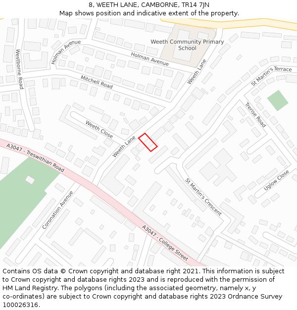 8, WEETH LANE, CAMBORNE, TR14 7JN: Location map and indicative extent of plot