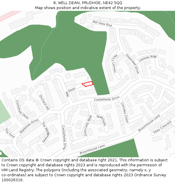 8, WELL DEAN, PRUDHOE, NE42 5QQ: Location map and indicative extent of plot