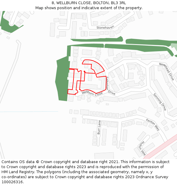 8, WELLBURN CLOSE, BOLTON, BL3 3RL: Location map and indicative extent of plot