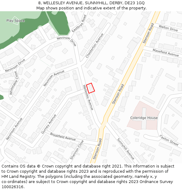 8, WELLESLEY AVENUE, SUNNYHILL, DERBY, DE23 1GQ: Location map and indicative extent of plot