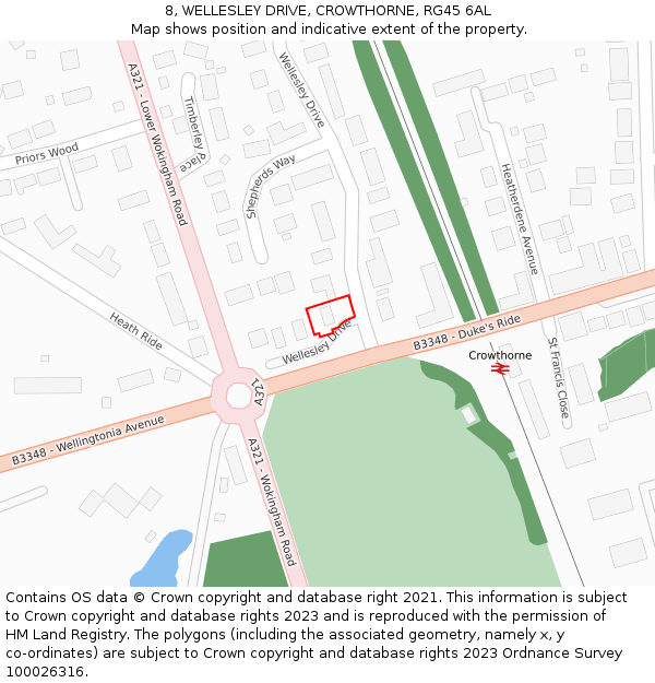 8, WELLESLEY DRIVE, CROWTHORNE, RG45 6AL: Location map and indicative extent of plot