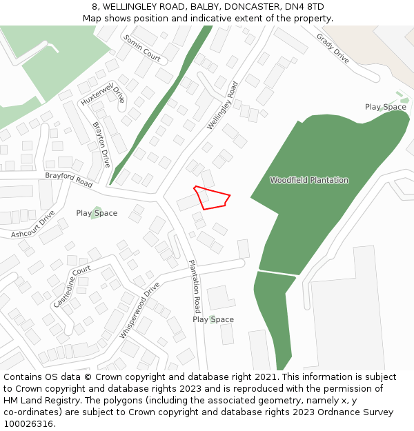 8, WELLINGLEY ROAD, BALBY, DONCASTER, DN4 8TD: Location map and indicative extent of plot