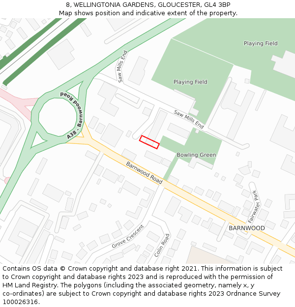 8, WELLINGTONIA GARDENS, GLOUCESTER, GL4 3BP: Location map and indicative extent of plot