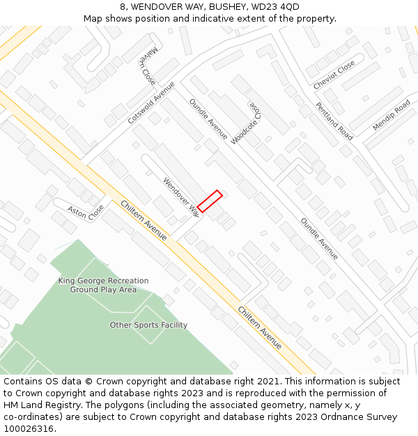 8, WENDOVER WAY, BUSHEY, WD23 4QD: Location map and indicative extent of plot