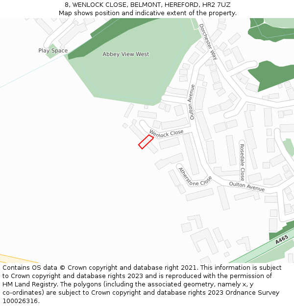8, WENLOCK CLOSE, BELMONT, HEREFORD, HR2 7UZ: Location map and indicative extent of plot
