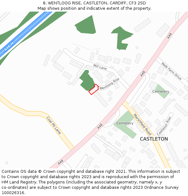 8, WENTLOOG RISE, CASTLETON, CARDIFF, CF3 2SD: Location map and indicative extent of plot