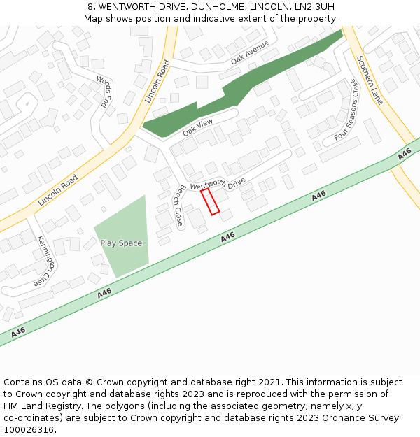 8, WENTWORTH DRIVE, DUNHOLME, LINCOLN, LN2 3UH: Location map and indicative extent of plot