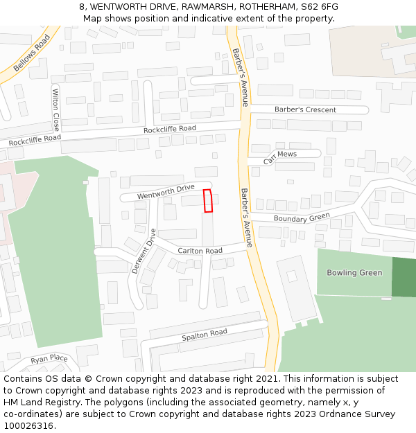 8, WENTWORTH DRIVE, RAWMARSH, ROTHERHAM, S62 6FG: Location map and indicative extent of plot