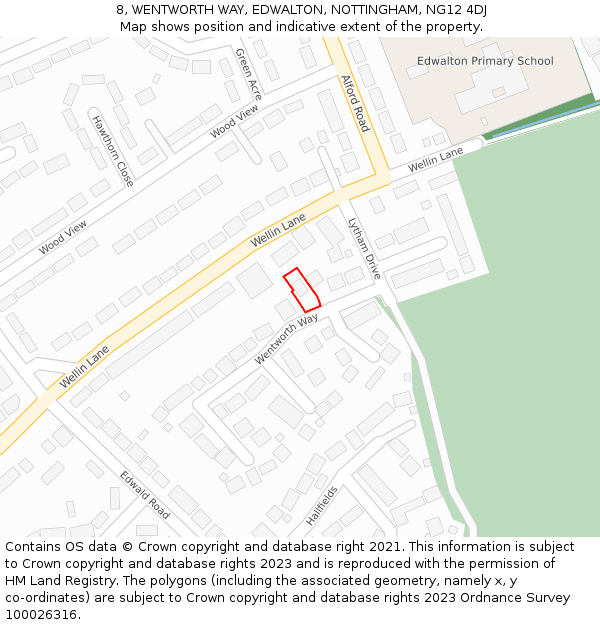 8, WENTWORTH WAY, EDWALTON, NOTTINGHAM, NG12 4DJ: Location map and indicative extent of plot