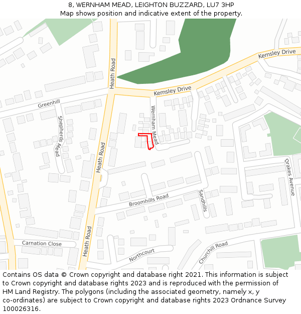 8, WERNHAM MEAD, LEIGHTON BUZZARD, LU7 3HP: Location map and indicative extent of plot