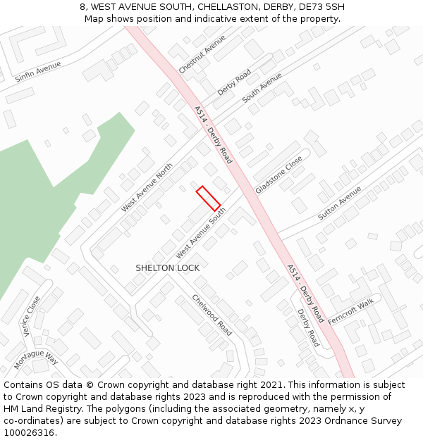 8, WEST AVENUE SOUTH, CHELLASTON, DERBY, DE73 5SH: Location map and indicative extent of plot