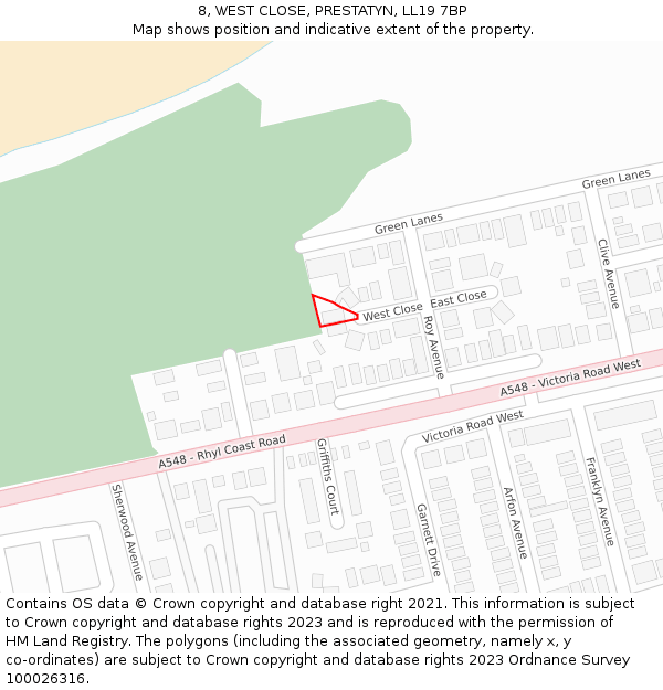 8, WEST CLOSE, PRESTATYN, LL19 7BP: Location map and indicative extent of plot