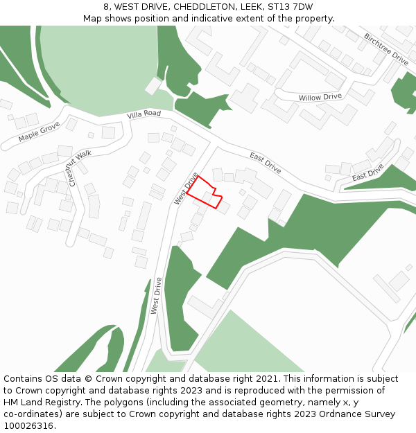 8, WEST DRIVE, CHEDDLETON, LEEK, ST13 7DW: Location map and indicative extent of plot