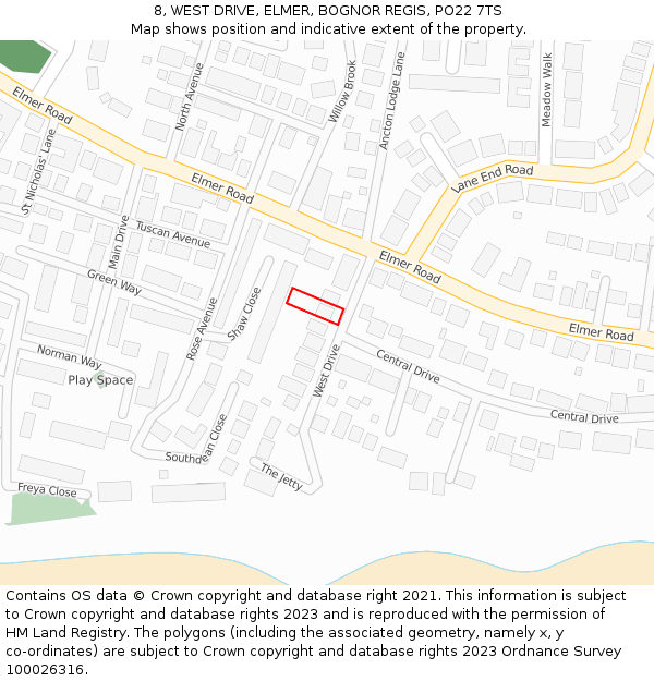 8, WEST DRIVE, ELMER, BOGNOR REGIS, PO22 7TS: Location map and indicative extent of plot