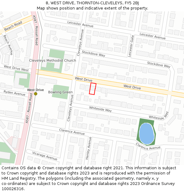 8, WEST DRIVE, THORNTON-CLEVELEYS, FY5 2BJ: Location map and indicative extent of plot