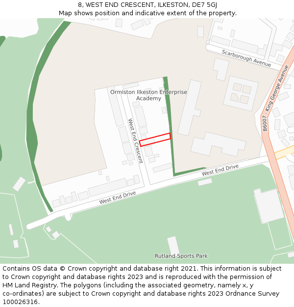 8, WEST END CRESCENT, ILKESTON, DE7 5GJ: Location map and indicative extent of plot