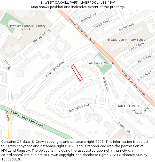 8, WEST OAKHILL PARK, LIVERPOOL, L13 4BW: Location map and indicative extent of plot