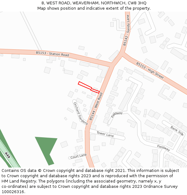 8, WEST ROAD, WEAVERHAM, NORTHWICH, CW8 3HQ: Location map and indicative extent of plot