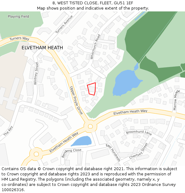 8, WEST TISTED CLOSE, FLEET, GU51 1EF: Location map and indicative extent of plot