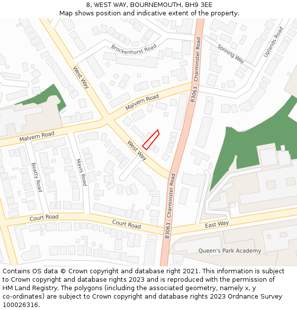 8, WEST WAY, BOURNEMOUTH, BH9 3EE: Location map and indicative extent of plot