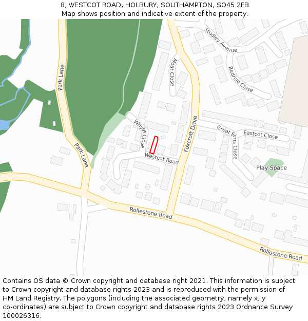 8, WESTCOT ROAD, HOLBURY, SOUTHAMPTON, SO45 2FB: Location map and indicative extent of plot