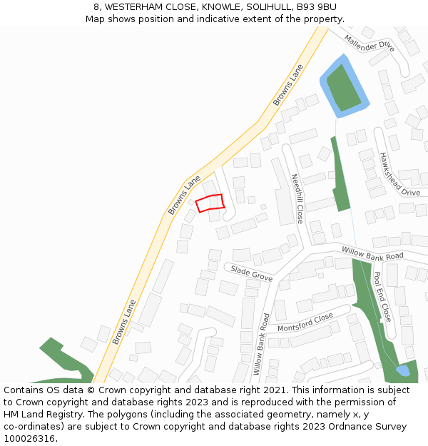 8, WESTERHAM CLOSE, KNOWLE, SOLIHULL, B93 9BU: Location map and indicative extent of plot