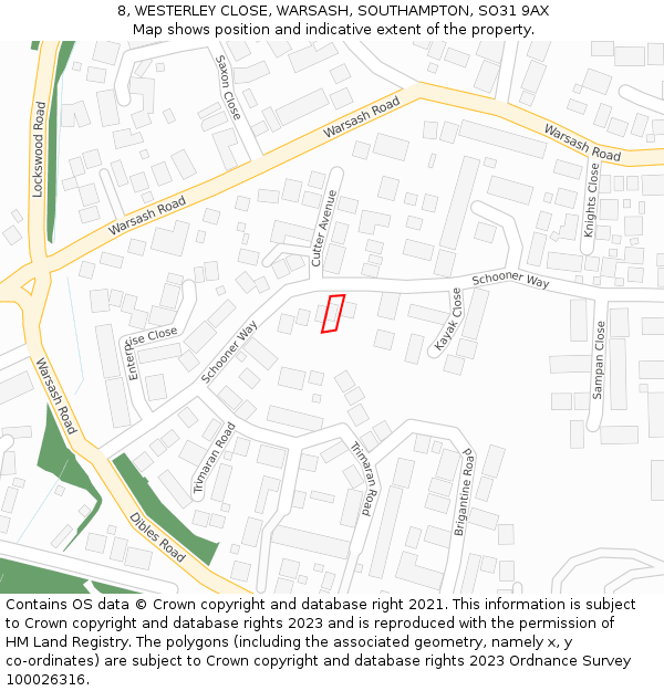 8, WESTERLEY CLOSE, WARSASH, SOUTHAMPTON, SO31 9AX: Location map and indicative extent of plot