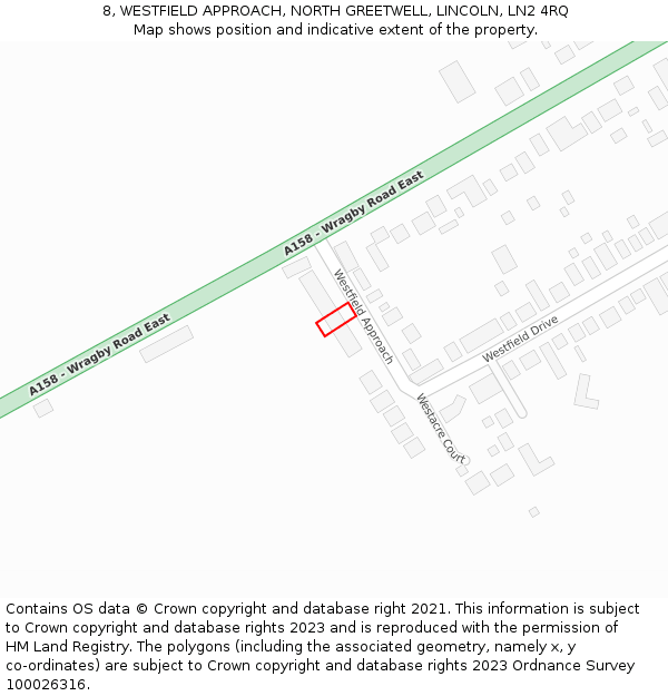 8, WESTFIELD APPROACH, NORTH GREETWELL, LINCOLN, LN2 4RQ: Location map and indicative extent of plot