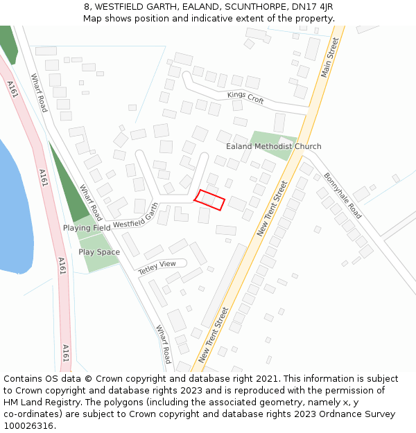 8, WESTFIELD GARTH, EALAND, SCUNTHORPE, DN17 4JR: Location map and indicative extent of plot