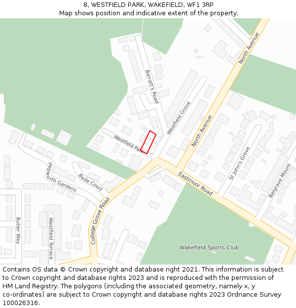 8, WESTFIELD PARK, WAKEFIELD, WF1 3RP: Location map and indicative extent of plot