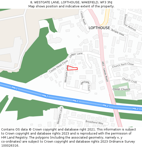 8, WESTGATE LANE, LOFTHOUSE, WAKEFIELD, WF3 3NJ: Location map and indicative extent of plot