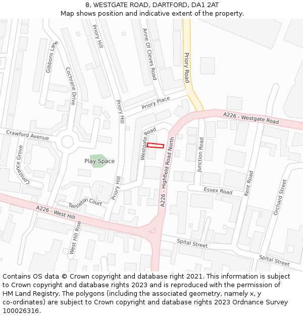8, WESTGATE ROAD, DARTFORD, DA1 2AT: Location map and indicative extent of plot