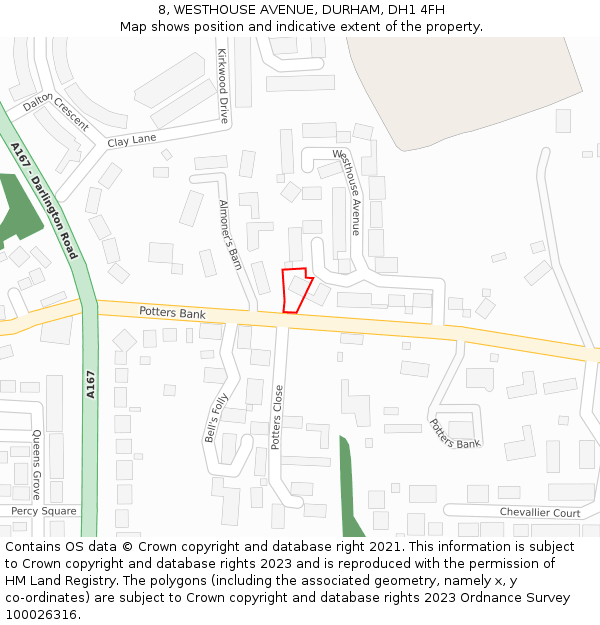 8, WESTHOUSE AVENUE, DURHAM, DH1 4FH: Location map and indicative extent of plot