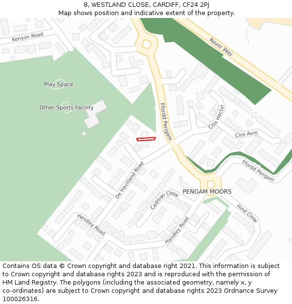 8, WESTLAND CLOSE, CARDIFF, CF24 2PJ: Location map and indicative extent of plot