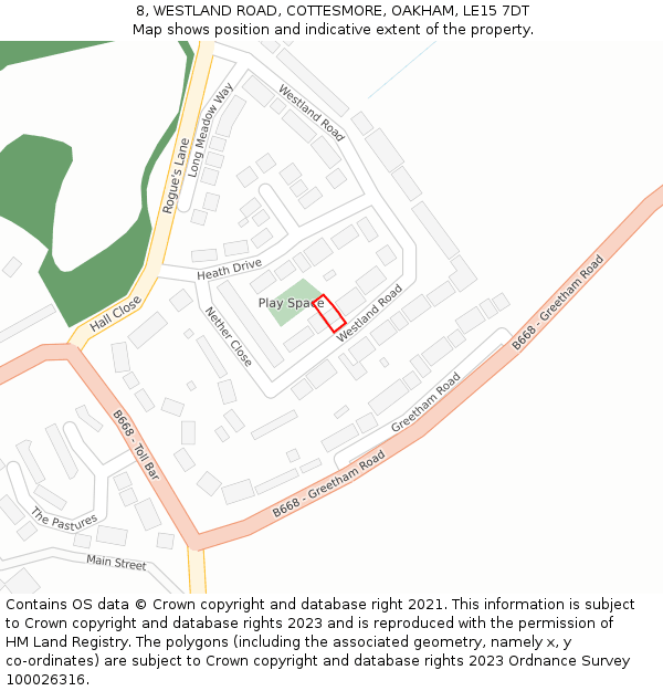 8, WESTLAND ROAD, COTTESMORE, OAKHAM, LE15 7DT: Location map and indicative extent of plot