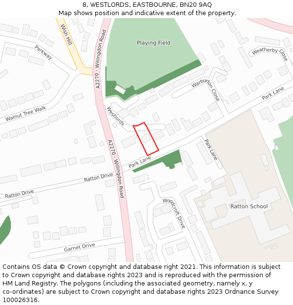 8, WESTLORDS, EASTBOURNE, BN20 9AQ: Location map and indicative extent of plot