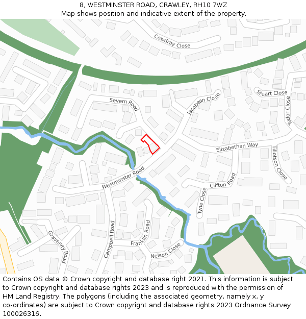 8, WESTMINSTER ROAD, CRAWLEY, RH10 7WZ: Location map and indicative extent of plot