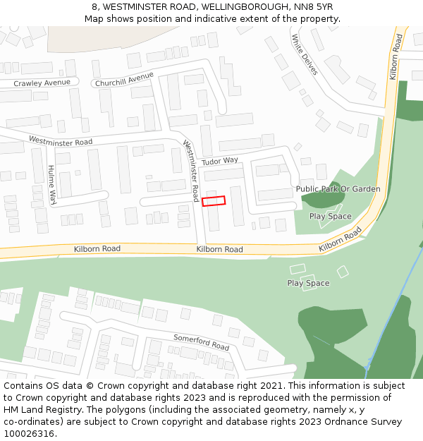 8, WESTMINSTER ROAD, WELLINGBOROUGH, NN8 5YR: Location map and indicative extent of plot