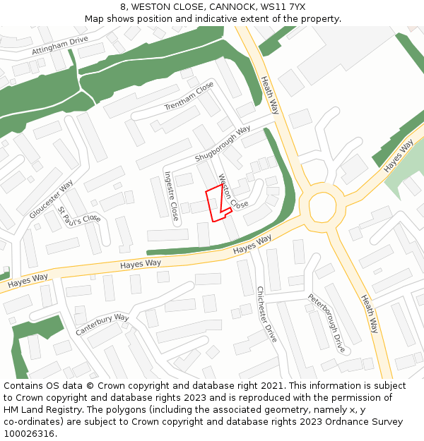 8, WESTON CLOSE, CANNOCK, WS11 7YX: Location map and indicative extent of plot