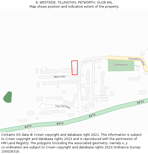 8, WESTSIDE, TILLINGTON, PETWORTH, GU28 9AL: Location map and indicative extent of plot