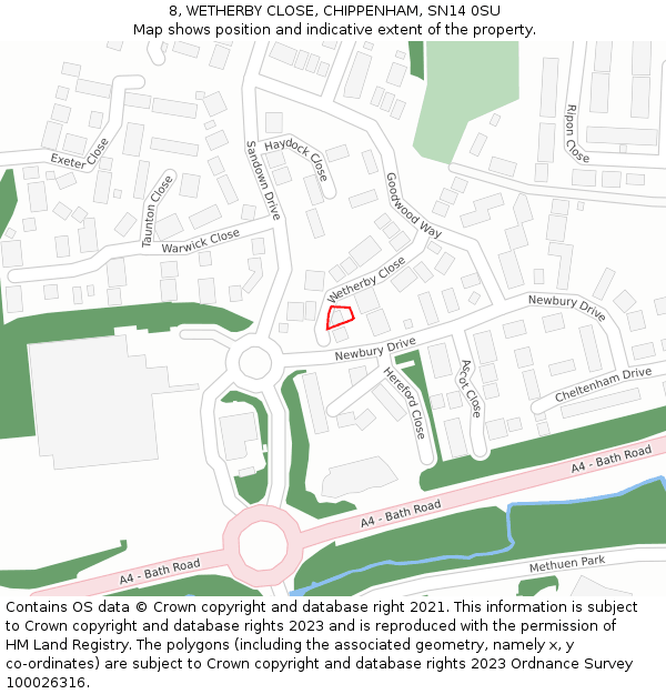 8, WETHERBY CLOSE, CHIPPENHAM, SN14 0SU: Location map and indicative extent of plot