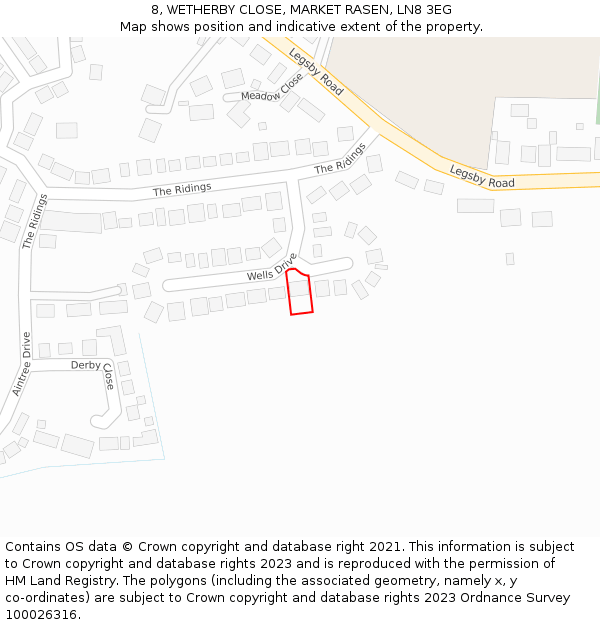 8, WETHERBY CLOSE, MARKET RASEN, LN8 3EG: Location map and indicative extent of plot