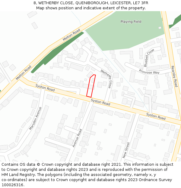 8, WETHERBY CLOSE, QUENIBOROUGH, LEICESTER, LE7 3FR: Location map and indicative extent of plot