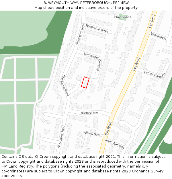 8, WEYMOUTH WAY, PETERBOROUGH, PE1 4RW: Location map and indicative extent of plot